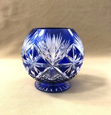 SAINT LOUIS ancien vase boule en cristal taillé overlay doublé bleu 12,5 cm