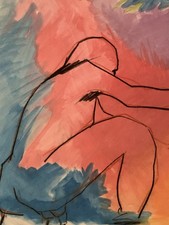 Tableau ancien composition mixte portrait homme nu scène de genre abstraite