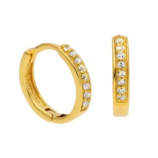 Boucles d'oreilles créoles en argent sterling plaqué or - aigue-marine CZ 15 mm