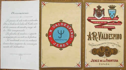 Wine menu 1890 - ar, valdespino