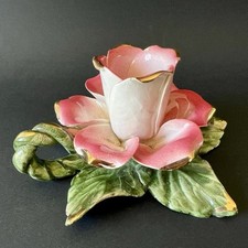 Bougeoir vintage forme fleur rose sculptée Italie céramique Capodimonte Bassano