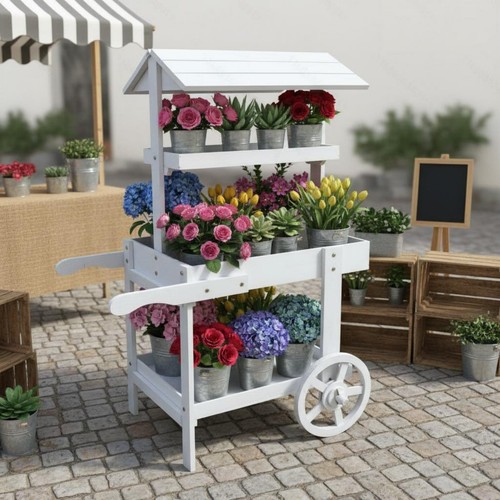 Chariot fleurs roulettes - fleurs,