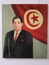 Carré Portrait Président Tunisie Peinture Huile sur Toile 50x60 CM Inclus Cadre