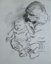 Pierre Cornu  dessin fusain femme et enfant école sensualiste p 359