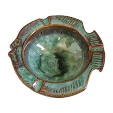 Coupelle Cendrier Poisson En Grès Émaillé Signé JP (Jean-Pierre Prudhomme ?)