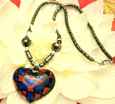 Collier coeur bombé en verre