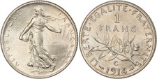 1 franc semeuse 1914 C Fleur de coin très rare Qualité NGC MS65