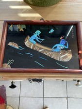 Tableau Marqueterie Aile de Papillon Pirogue Guyane Ancien Bagne