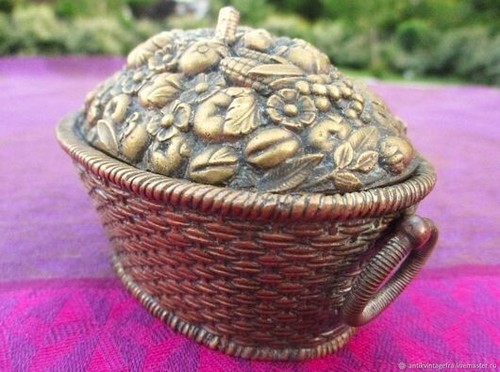 Encrier ancien panier bronze - panier,