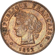 Monnaie, France, Cérès, Centime, 1892, Paris, SUP, Bronze, KM:826.1
