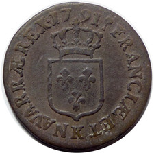 Louis XVI 1/2 Sol dit "à l'écu" 1791 K Bordeaux