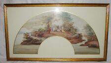 TABLEAU PEINTURE EVENTAIL SCENE GALANTE COUPLE ANGELOTS CADRE DORE 18 ème siècle