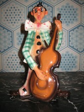 ANCIEN VASE SOLIFLORE EN CÉRAMIQUE-ORIGINE ITALY-MUSICIEN AVEC CONTREBASSE-N°31