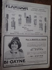 FLAMIDOR briquet + MOTO REVE + HENRY LA PENSEE + BI OXYNE pub ILLUSTRATION 1913