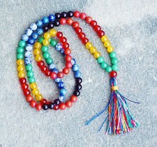 ° JAP MALA   7 CHAKRAS  ARC EN CIEL TIBETAIN  108 PERLES de 8MM SEMI PRECIEUSES