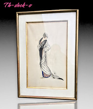 DESSIN ORIGINAL GOUACHE MODE ROBE ART DECO FOURRURE 1925 BARBIER