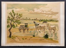 Rare lithographie chevaux - lithographie,