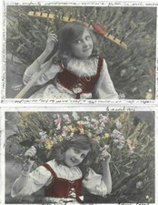 2 CPA CARTE POSTALE ANCIENNE fillette aux champs fleurs