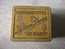 ANCIENNE BOITE EN FER PUBLICITAIRE BERGAMOTTES LEFEVRE DENISE DE NANCY """"