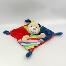 Doudou plat ours bleu vert rouge laine rayé NICOTOY - 27371