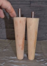 2 anciens pieds fuseau compas de meuble coniques en hêtre brut (145mm)