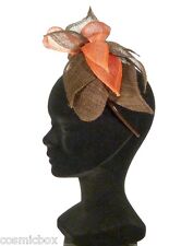 Chapeau de cérémonie femme TOUT en TETE serre tête marron & rouge made in France