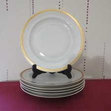 6 assiettes plates en porcelaine limoges Chastagner  décor blanc or Ø 25,4 cm