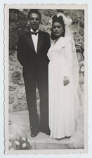 Couple mariés mariage, 1945 - Photo ancienne snapshot