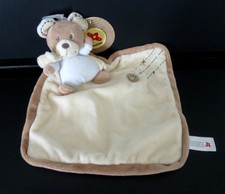 59. DOUDOU PLAT NICOTOY SIMBA OURS bleu beige marron écharpe écru croix 100%NEUF