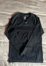 ✅ Authentic Gymshark Onyx 5.0 Seamless Long Sleeve T-Shirt Black Logo Bleu L