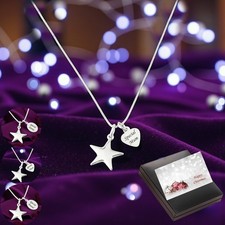 Argent Étoile Collier Avec Gravé Étiquette En Noël Cadeau Boîte, Argent Sterling