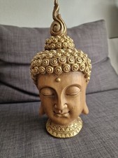 TÊTE de BOUDDHA en BOIS MASSIF ET DORÉ 