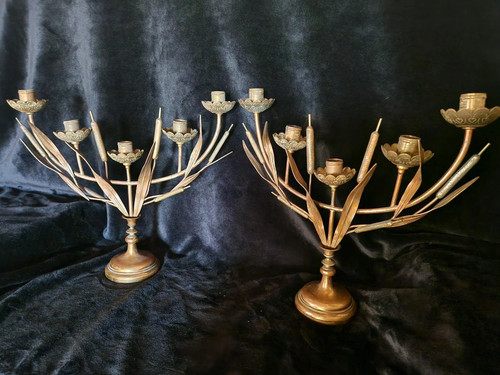 Paire candélabres roseaux - candélabres,