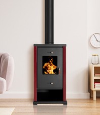 Poele à Bois Prometey Eco Mini Rouge 6.4 kW - Compact et Efficace