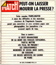 Paris Match n° 1376 du 11 octobre 1975 - Les derniers pieds noirs / Casino Paris