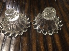 Pair Of Vintage Glass Hob Nail? Taper Candle Holders