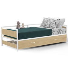 Lit banquette 90 x 190 cm DETROIT convertible 180 x 190 cm hêtre et blanc style 