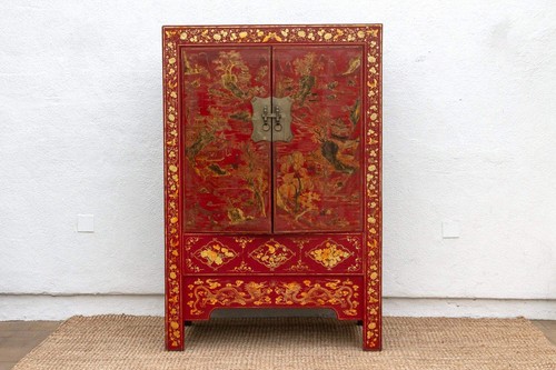 Antique oriental red guilt - oriental, &