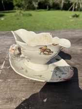 Saucière faïence Peinte Basse Cours Oriental Ivory Dessin H .B.P Poussins