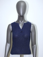Vintage 1970s Blue Lurex Mesh Tank Top COURREGES Paris Size XS Made in France