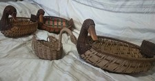 Vintage Lot de 4 Paniers Corbeilles Osier Tressé  Forme de Canards - Vannerie 