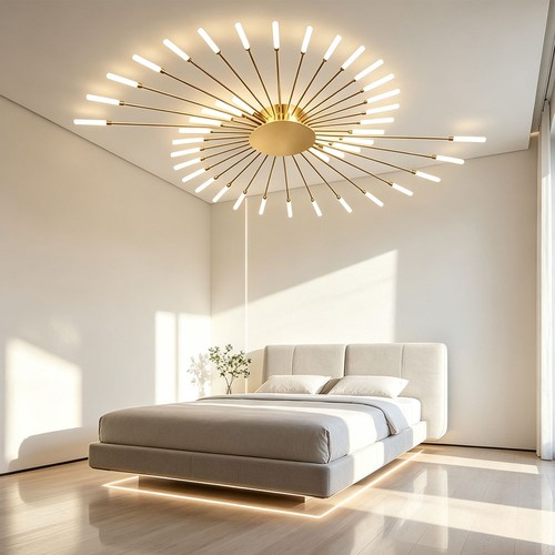 Plafonnier 128cm doré - plafonnier,