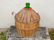 -ANCIENNE GROSSE BOMBONNE DAME JEANNE 15 LITRES TROTECTION BOIS VIN CAVE D