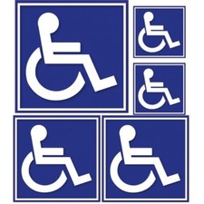 Autocollant Handicapé set de 5 fond bleu Hancicap Handicaped Mobilité logo 5 réd