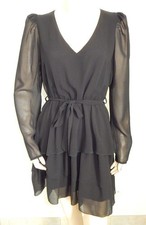 robe T38 en voile noir sur doublure ceinture volantée Nafnaf 485m