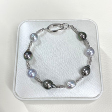Bracelet en perles de culture Tahiti et Akoya multicolore de 8,5 à 9,5 mm arg...