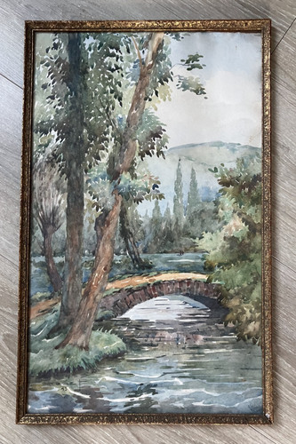 Cadre aquarelle paysage - paysage, pont