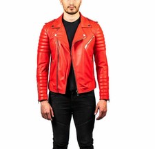 Blouson cuir motard rouge homme coupe slim matelassé moto vintage café racer