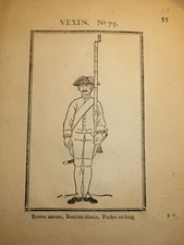 IMAGERIE POPULAIRE GRAVURE XVIII UNIFORME MILITAIRE REGMT VEXIN LOUIS XVI 1775