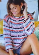 Pull Anny Blatt 2024 Coton Modèle Bettina Orange Blanc Noir,Rayures Crochet⚜️🍓